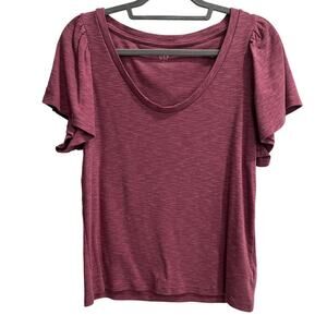 Gap Size XL Extra Large Pink Ribbed Knit Flutter Sleeve Top